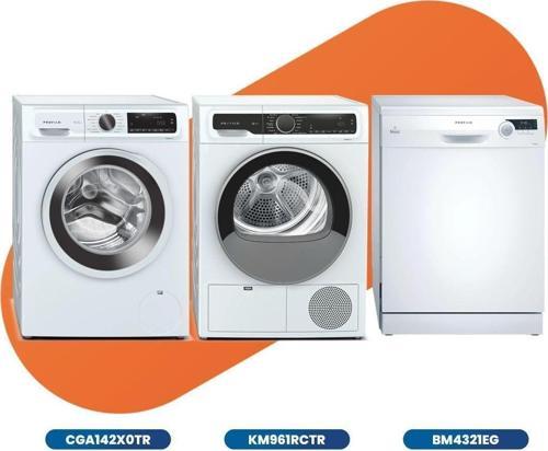 3'Lü Beyaz Eşya Seti ( Cga142X0Tr Çamaşır Mak., Km961Rctr Kurutma Mak, Bm4321Eg  Uyumlu