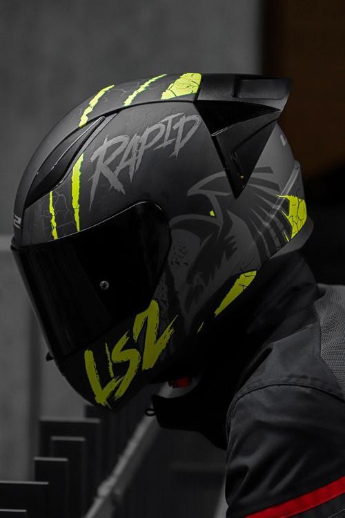 Rapıd 2 Race Raven Mat Siyah-Gri-Neon Sarı Kask