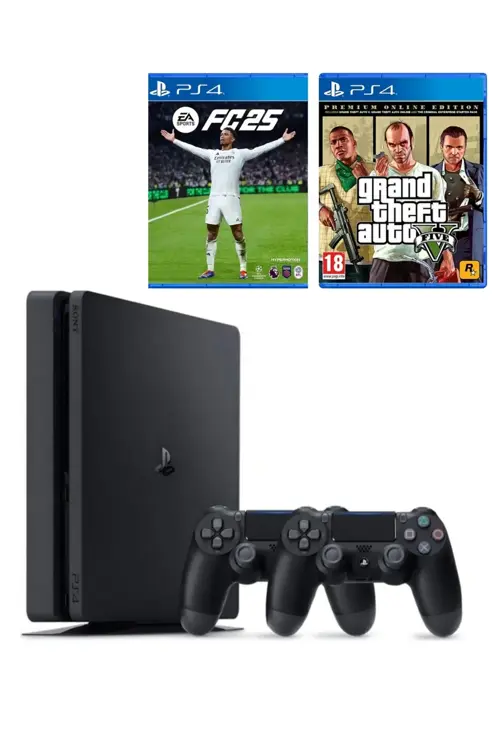 Playstation 4 Slim 1 TB + 2. DualShock Kol + Ps4 FC 25 + GTA 5 (ithalatçı Garantili)