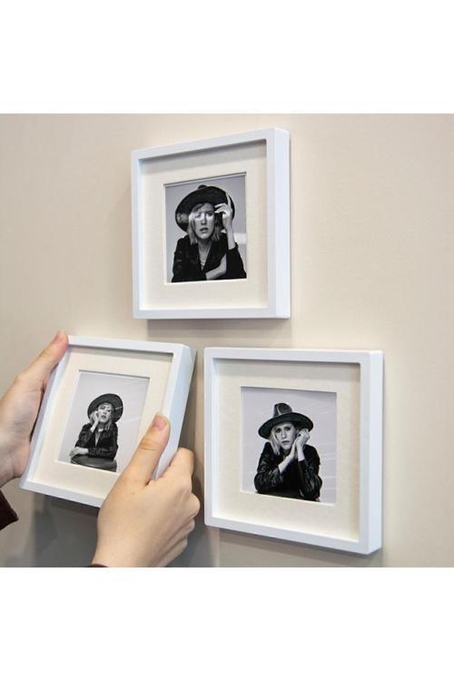 Yapışkanlı Sök-tak Paspartulu Beyaz 14x14cm Pola Kare Fotoğraf Çerçevesi - 3'lü paket