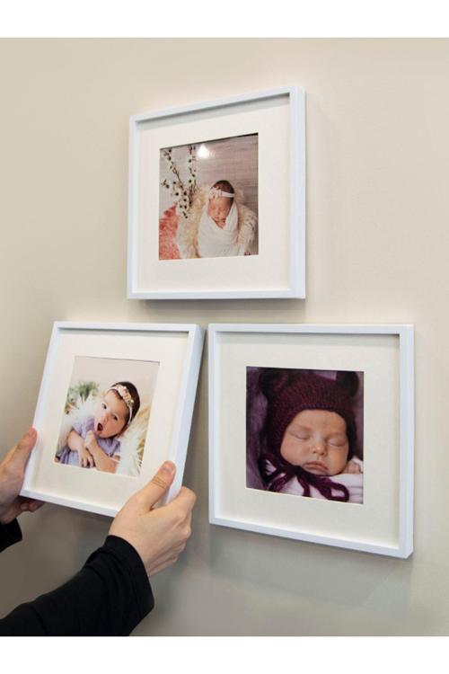 Yapışkanlı Sök-tak Paspartulu Beyaz 21x21cm Kare Fotoğraf Çerçevesi - 3'lü Paket