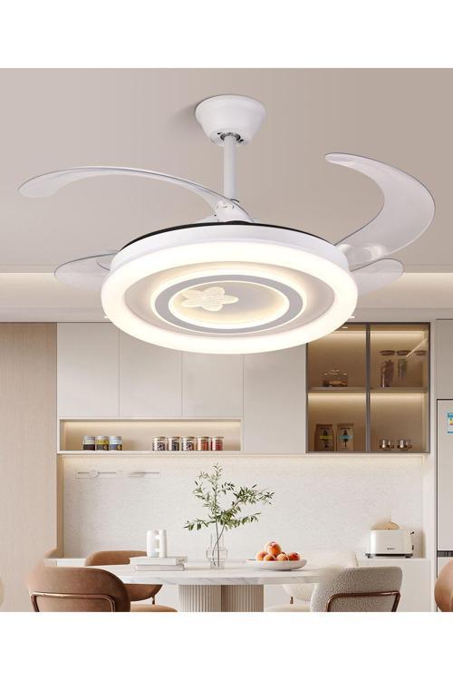 Tavan Vantilatörü Aydınlatmalı Gizli Kanat Pervaneli Kumandalı Açılır-kapanır Kanat 3 Işık Rengi-08