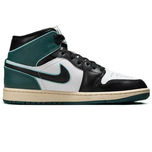 Air Jordan 1 Mid SE Leather Unisex Sneaker Hakiki Deri Bilekli Spor Ayakkabı Beyaz Yeşil