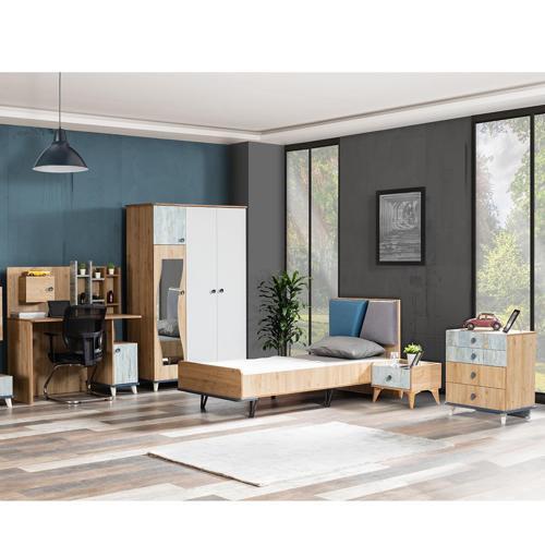 Lotus Genç Odası - 3 Kapılı Dolap, Karyola, Komodin, Masa, Şifonyer