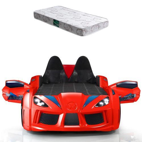 Arabalı Yatak, Audi Koltuklu Full Ledli Arabalı Yatak - Beyaz 1 Adet Comfort Yatak