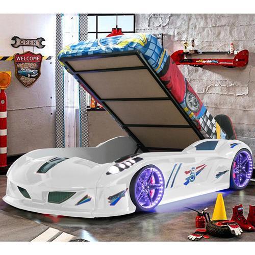 Arabalı Yatak, Jaguar Bazalı Koltuklu Full Ledli Arabalı Yatak - Beyaz