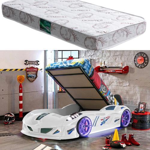 Arabalı Yatak, Jaguar Bazalı Koltuklu Full Ledli Arabalı Yatak - Beyaz 1 Adet Comfort Yatak