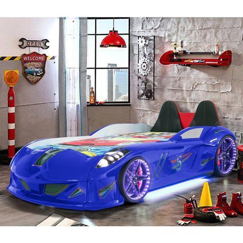 Arabalı Yatak, Jaguar Koltuklu Full Ledli Arabalı Yatak - Mavi