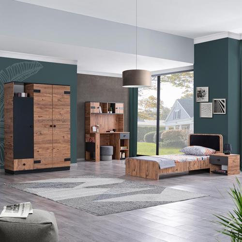 Milas Genç Odası - 3 Kapılı Dolap, Karyola, Komodin, Masa