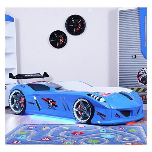 Arabalı Yatak, Jaguar Rüzgarlıklı Full Ledli Arabalı Yatak - Mavi