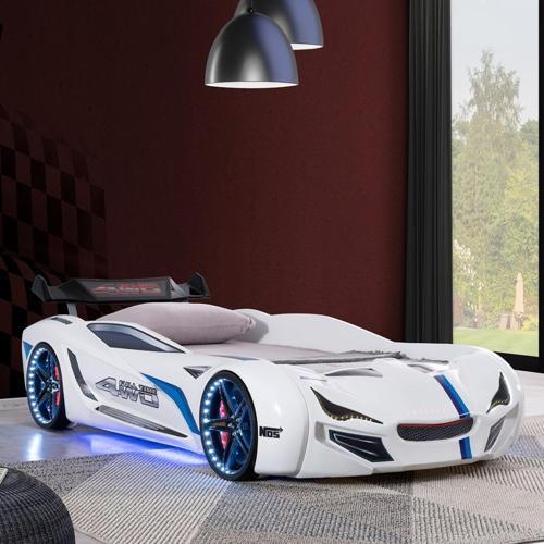 Arabalı Yatak, Mercedes Rüzgarlıklı Full Ledli Arabalı Yatak - Beyaz