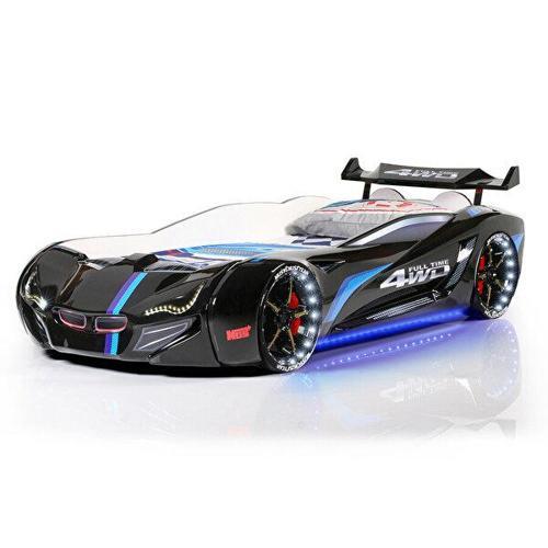 Arabalı Yatak, Mercedes Rüzgarlıklı Full Ledli Arabalı Yatak - Siyah