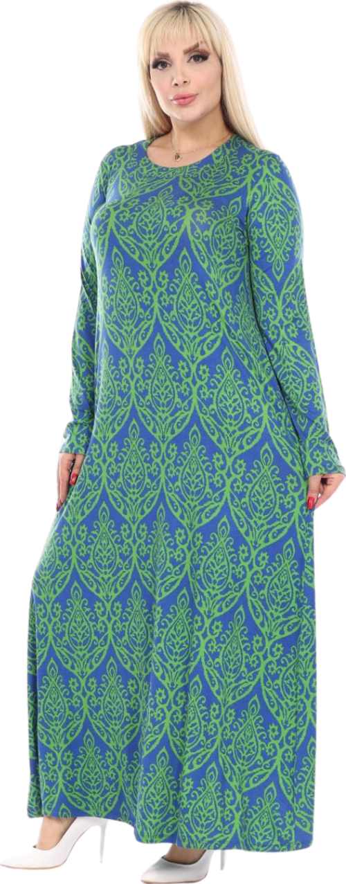 Butik Yeşil Dantel Desen Uzun Kollu Kadın Tesettür Elbise