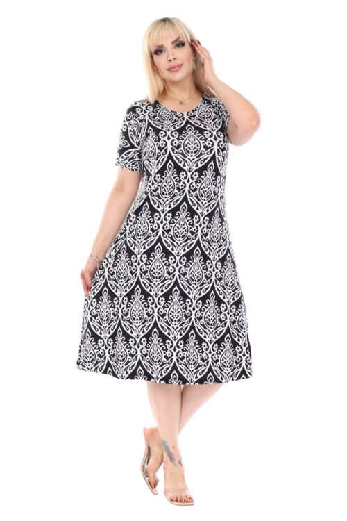 Butik Beyaz Dantel Desen Kısa Kollu Büyük Beden Midi Elbise