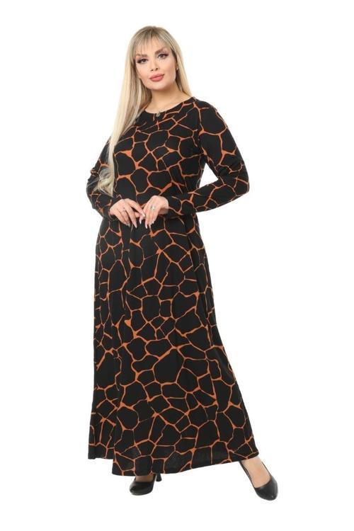 Butik Siyah Taş Desen Kollu Kadın Uzun Tesettür Elbise