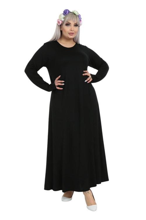 Butik Desensiz Kollu Kadın Uzun Siyah Tesettür Elbise