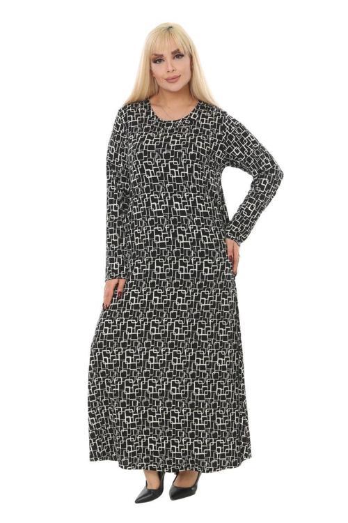 Butik Zincir Desenli Kollu Kadın Uzun Tesettür Elbise