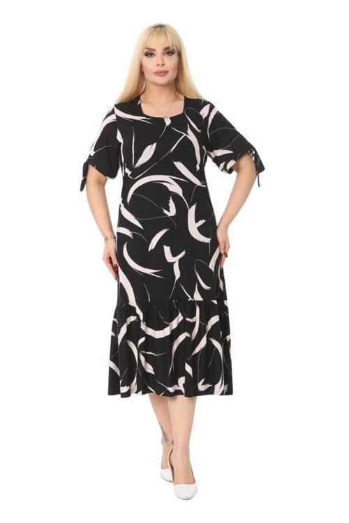 Butik Beyaz Tüy Bağlamalı Kısa Kollu Kadın Midi Elbise