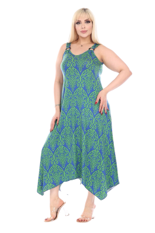 Butik Yeşil Dantel Desen Askılı V Yaka Elbise