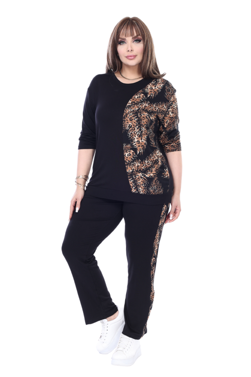 Butik Siyah Truvakar Kol Yarım Başak Garnili Viskon Büyük Beden Takım