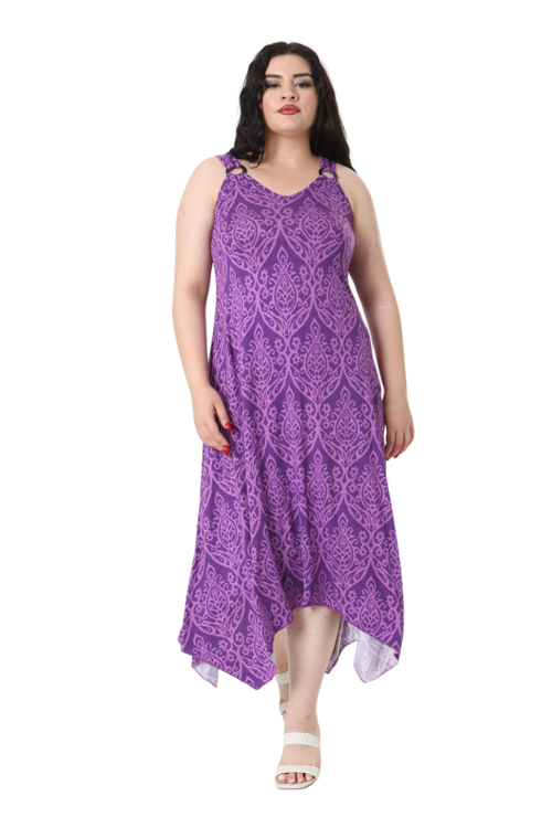Butik Mor Dantel Desen Askılı V Yaka Elbise