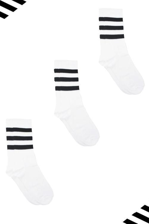 Unisex Renkli Siyah 3 Çizgili Beyaz Soket Tenis Çorap Kolej 3'lü Paket