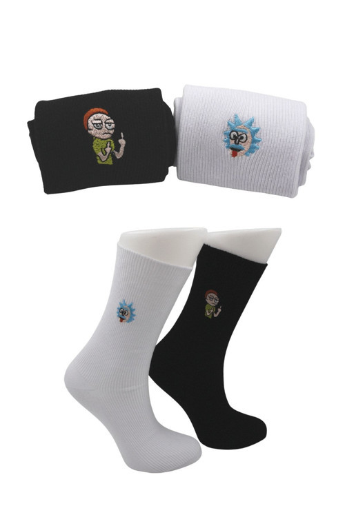 Unisex Desenli Nakışlı Renkli Tenis Kolej Pamuklu Çorap 2'li Paket