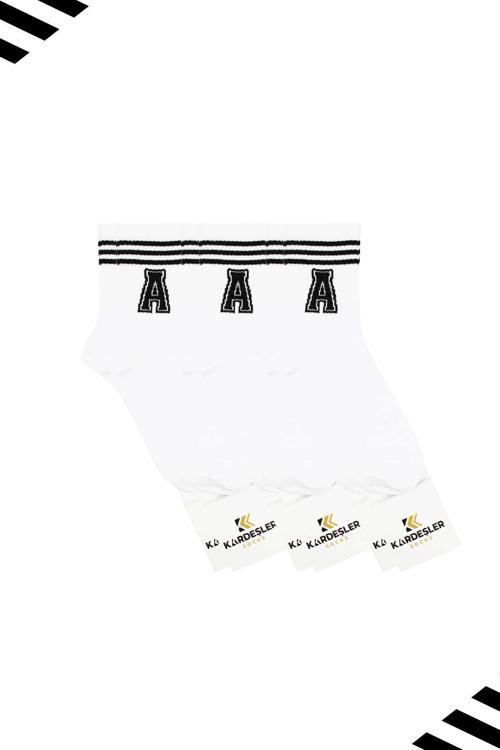 Unisex A Harfi Desenli Tenis Çorap (HARFLİ ÇORAP) 3 Çift