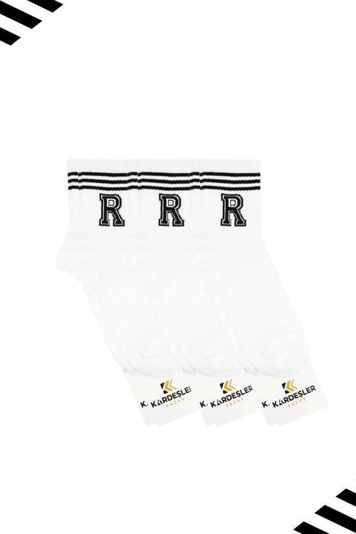 Unisex R Harfi Desenli Tenis Çorap (HARFLİ ÇORAP) 3 Çift