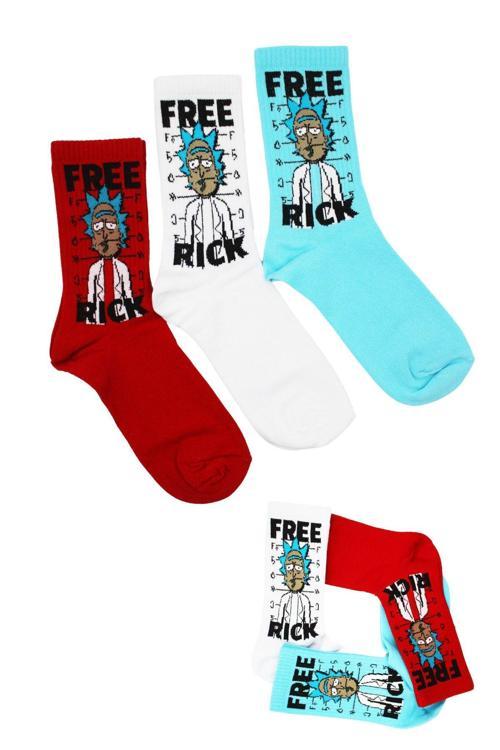 Unisex Renkli Free Rıck Desenli Çorap 3'lü
