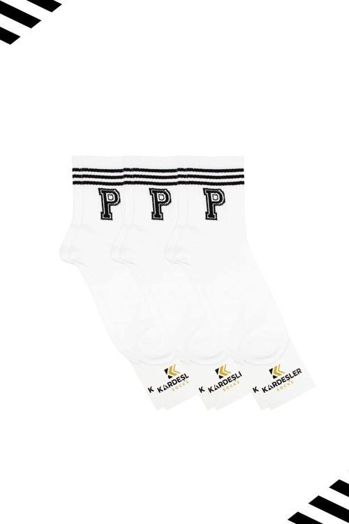 Unisex P Harfi Desenli Tenis Çorap (HARFLİ ÇORAP) 3 Çift