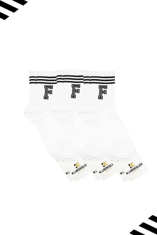 Unisex F Harfi Desenli Tenis Çorap (HARFLİ ÇORAP) 3 Çift