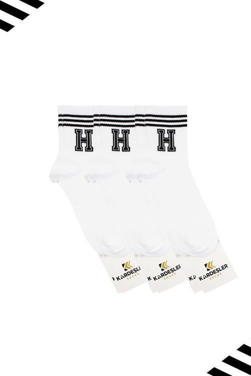 Unisex H Harfi Desenli Tenis Çorap (HARFLİ ÇORAP) 3 Çift