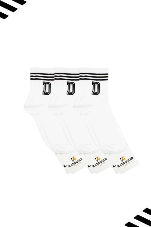 Unisex D Harfi Desenli Tenis Çorap (HARFLİ ÇORAP) 3 Çift