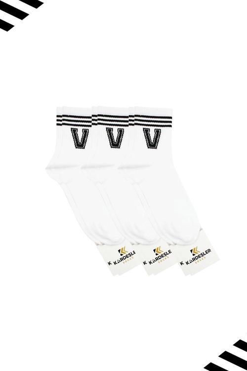 Unisex V Harfi Desenli Tenis Çorap (HARFLİ ÇORAP) 3 Çift