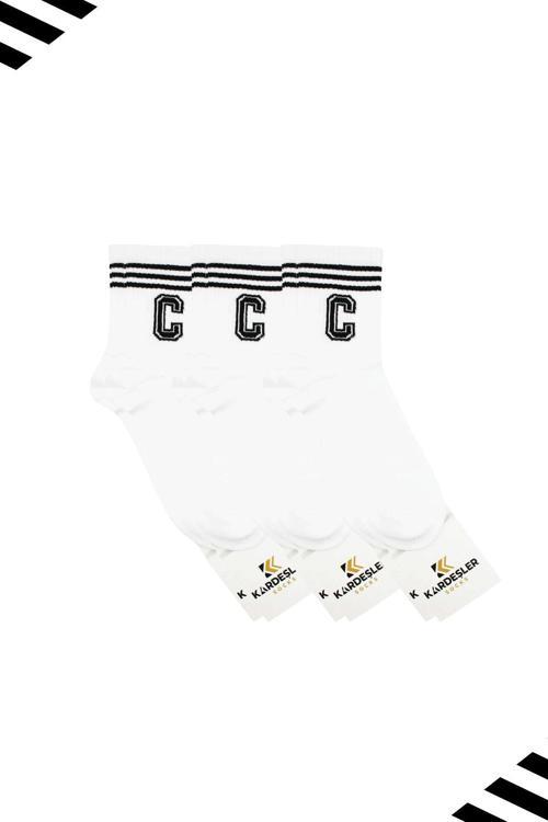 Unisex C Harfi Desenli Tenis Çorap (HARFLİ ÇORAP) 3 Çift