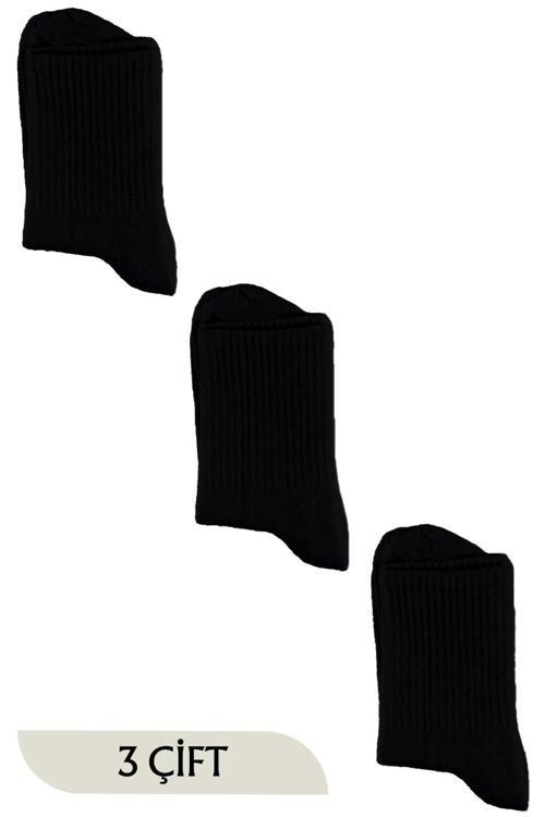 Unisex Siyah Tenis Soket Çorap Kolej 3'lü Paket