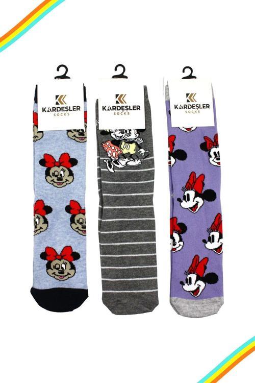 Unisex Renkli Karikatür Desenli Soket Uzun Çoraplar 3'lü Paket