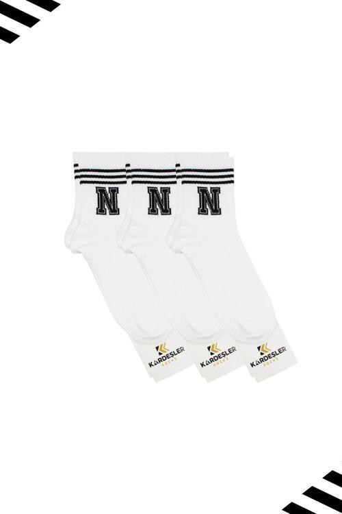 Unisex N Harfi Desenli Tenis Çorap (HARFLİ ÇORAP) 3 Çift
