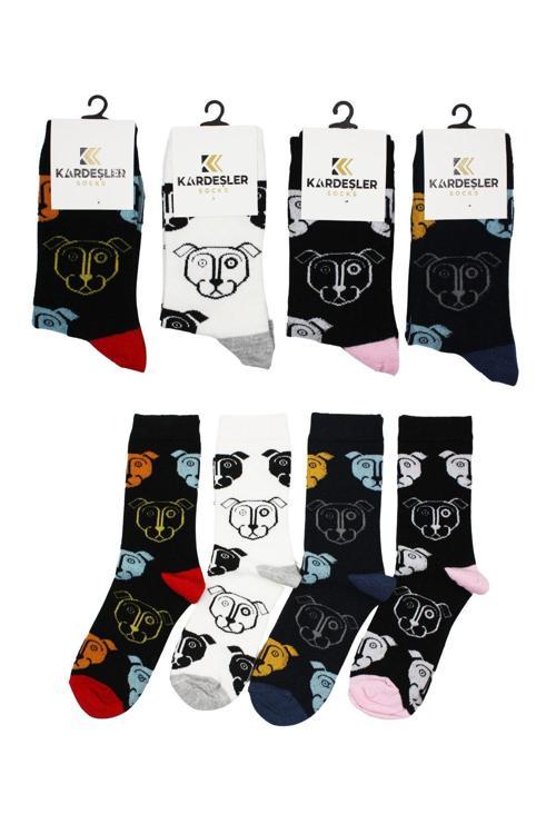 Unisex Köpek Desenli Pamuklu Çorap 4'lü Set
