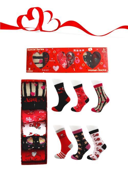 Unisex Sevgili Hediye Kutulu 4'nolu Kutu 6 Çift 6 Farklı Renk Farklı Desen Çorap