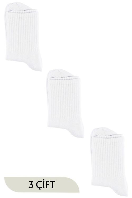Unisex Beyaz Tenis Soket Çorap Kolej 3'lü Paket