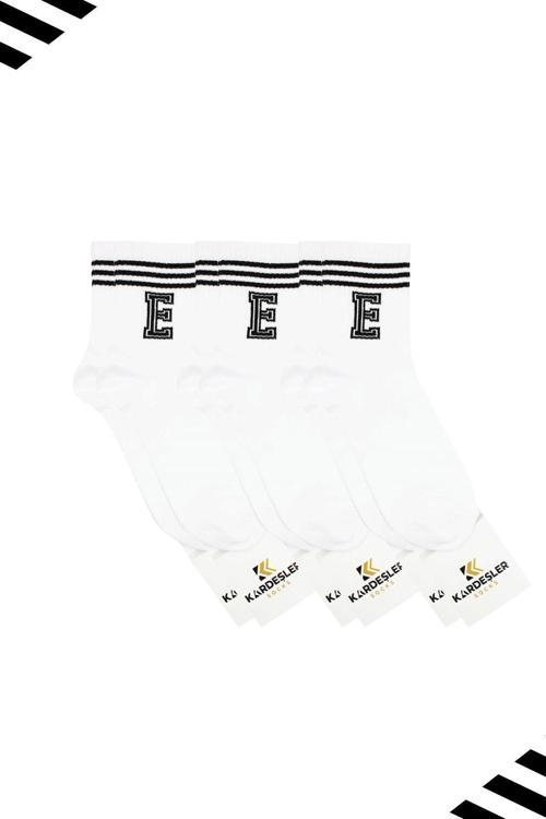 Unisex E Harfi Desenli Tenis Çorap (HARFLİ ÇORAP) 3 Çift
