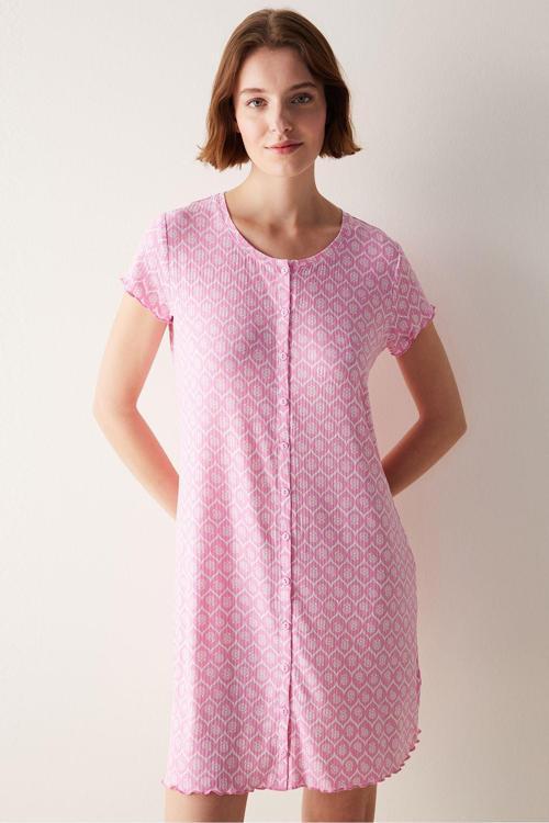 Flora Printed Pembe Gecelik