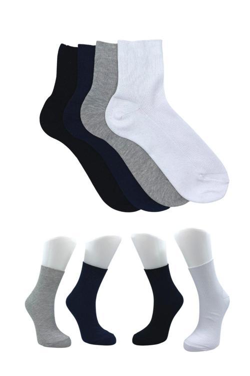 Unisex Çok Renkli Tenis Kolej Pamuklu Çorap 4'lü Paket
