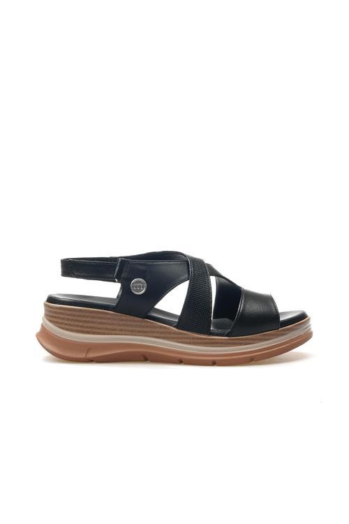 Kadın Hakiki Deri Topuklu Günlük Sandalet 25y D25ys-2790 Z Siyah