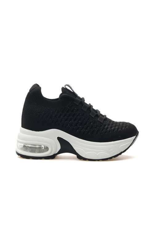 Kadın Taş Detaylı Gizli Dolgu Topuk Sneaker Günlük Ayakkabı 25y 25y300-22 Z Siyah
