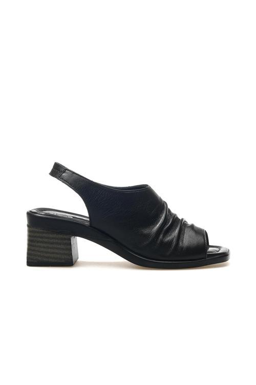 Kadın Hakiki Deri Topuklu Günlük Sandalet 25y 2311513y Z Siyah