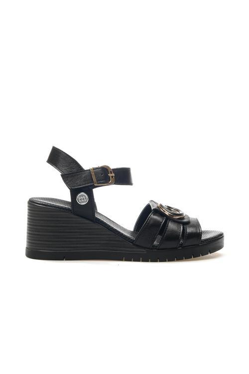 Kadın Hakiki Deri Toka Detaylı Dolgu Topuklu Günlük Sandalet 25y D25ys-2775 Z Siyah