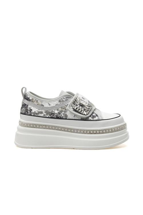 Kadın Taş Detaylı Sneaker Günlük Ayakkabı 25y 25y423-1 Z Gri